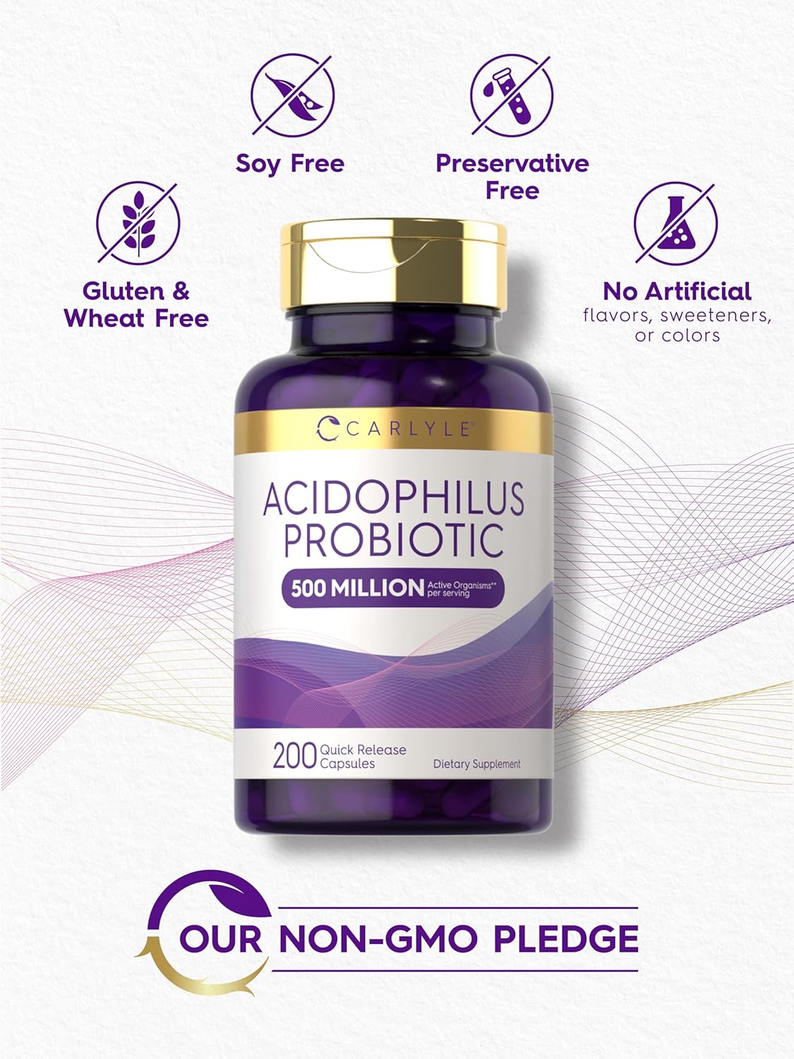 Carlyle Acidophilus Probiotic | 500 Million CFU | 200 Capsules Non-GMO & Gluten Free | Probiotic for Men & for Women-4