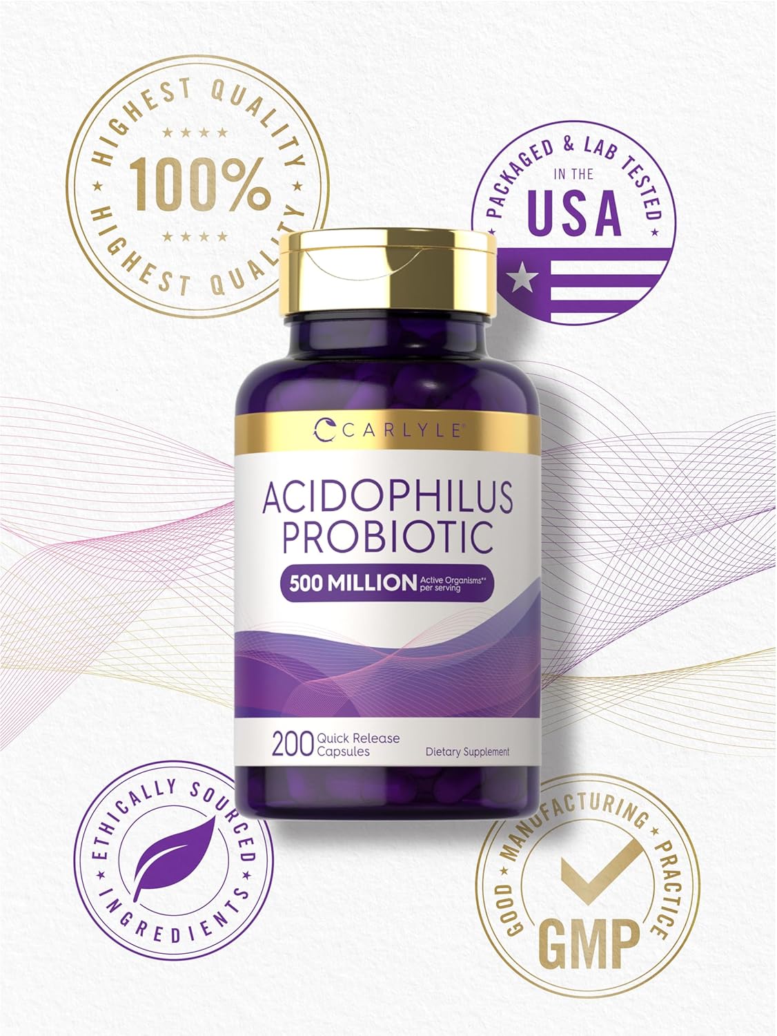 Carlyle Acidophilus Probiotic | 500 Million CFU | 200 Capsules Non-GMO & Gluten Free | Probiotic for Men & for Women-5