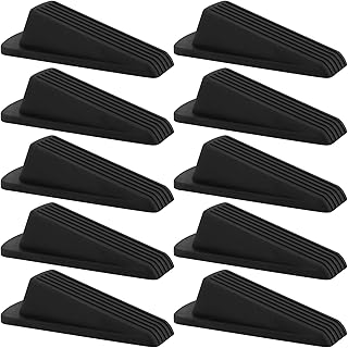 KEILEOHO 10 Pack Rubber Door Stoppers, Large Door Stop Wedges, Heavy Duty Jammer Door Stops Anti Slip Stackable Door Holders for Bottom of Door, Carpet, Door Gaps, Black