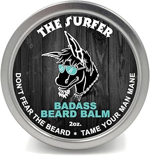 Badass Beard Care Beard Balm - The Surfer Scent, 2 Ounce - All Natural Ingredients, Keeps Beard and Mustache Full, Soft and Healthy, Reduce Itchy and Flaky Skin, Promote Healthy Growth