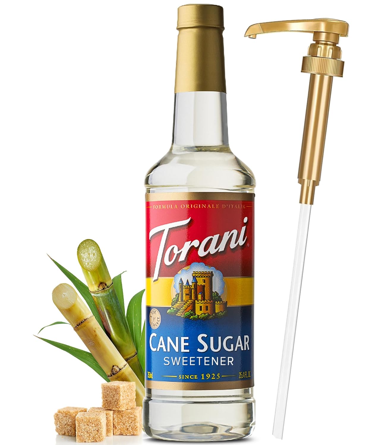 Cane Sugar Syrup Sweetener 25.4 Ounces, Torani Cane Sugar with Little Squirt Syrup Pump-0