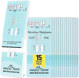 Easy@Home Marijuana & Nicotine Test Kit: 15 Pack Testing Kits for THC and Nicotine Metabolites Cotinine(COT) in Urine, Built-in Strips Combo Home Drug Tests for Weed/Vaping/Tobacco, #EDOAP-124