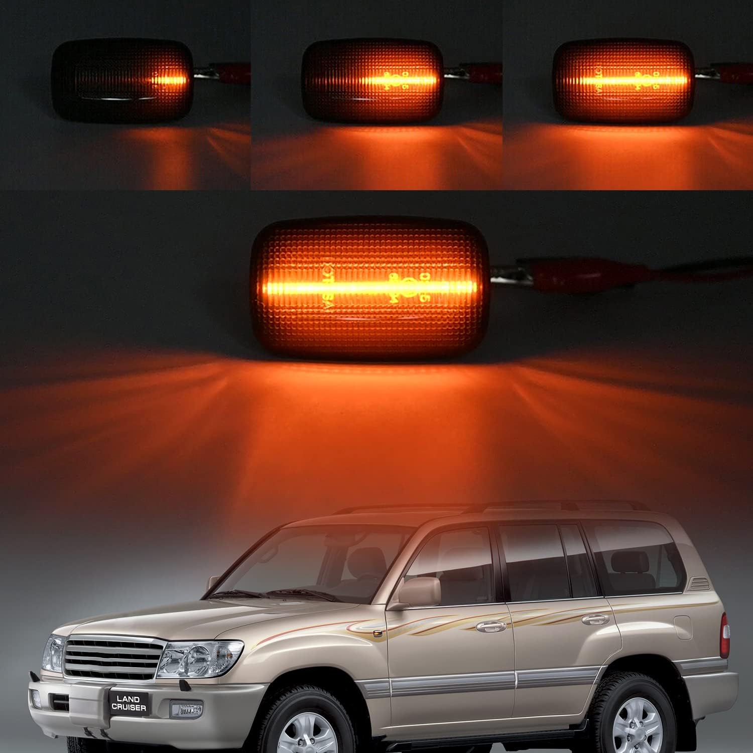 NSLUMO Sequential Amber LED Side Marker Lights for 1998-2007 Land Cruiser 100 Series Prado 90 Series, Front Fender Led Turn Signal Indicator Blinker Lamps OEM Replacement-2