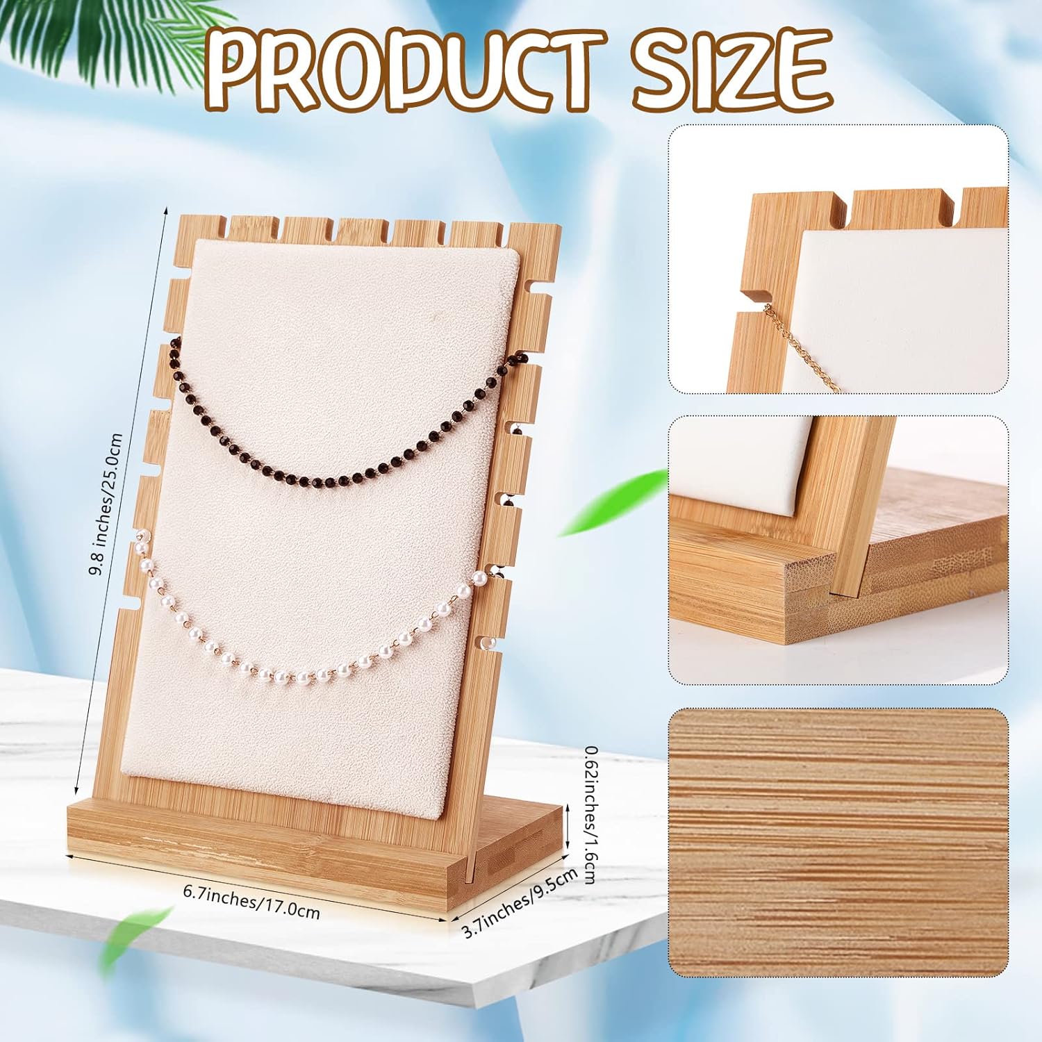 Marsui 8 Pcs Bamboo Jewelry Display Holder Set, Include T Bar Bracelet Display Stand Necklace Tabletop Display Boards Ring Earrings Tray Easels for Jewelry Collection Selling Shows (Beige)-1