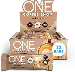 ONE Coffee Shop Caffeinated Protein Bars, Vanilla Latte, Gluten Free with 20g Protein and 65mg of Caffeine Energy, Pantry Staples, 2.12 oz (12 Count)