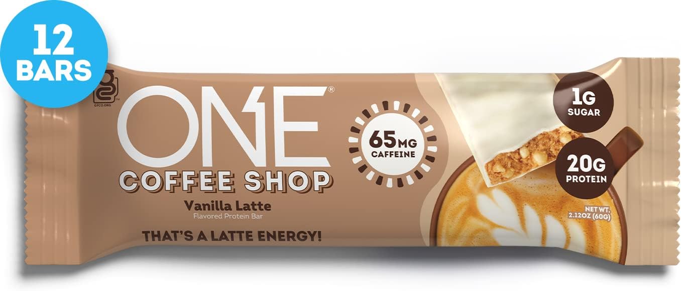 ONE Coffee Shop Caffeinated Protein Bars, Vanilla Latte, Gluten Free with 20g Protein and 65mg of Caffeine Energy, Pantry Staples, 2.12 oz (12 Count)-1