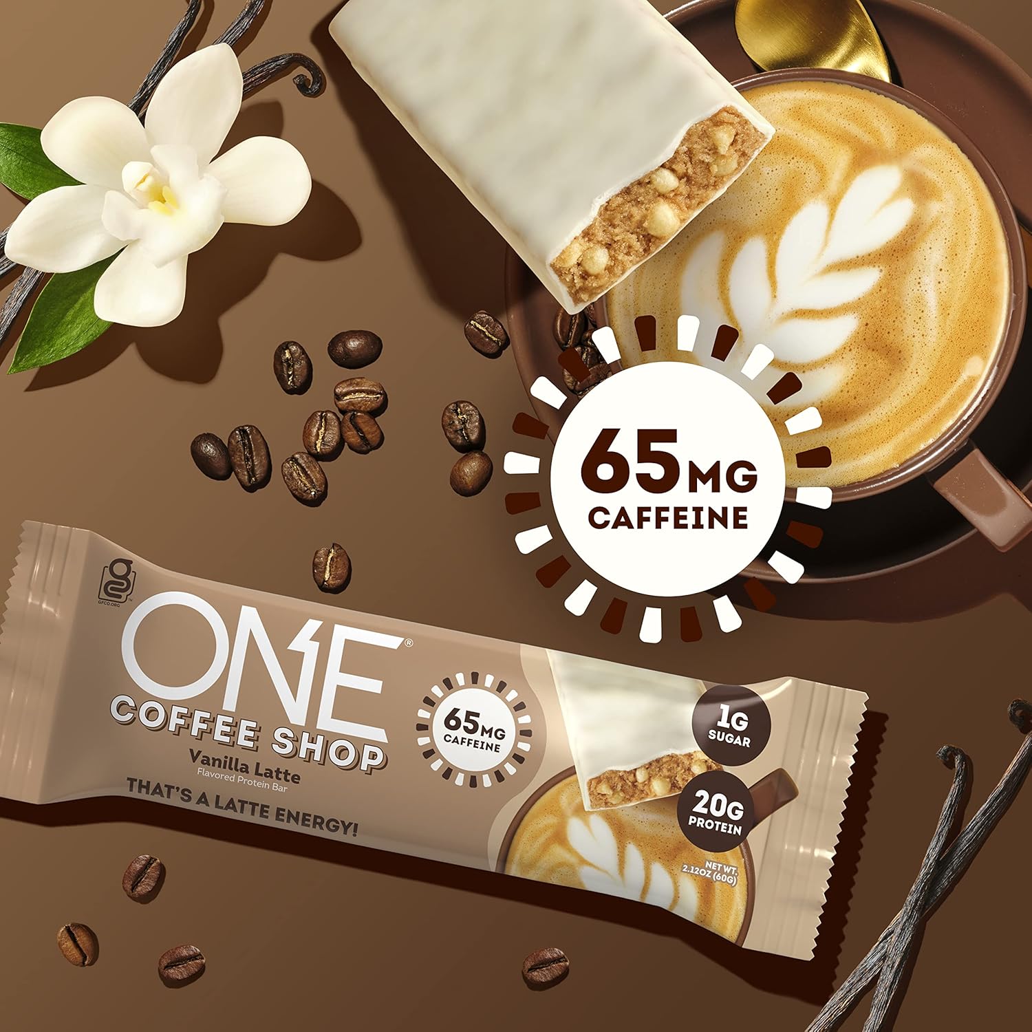 ONE Coffee Shop Caffeinated Protein Bars, Vanilla Latte, Gluten Free with 20g Protein and 65mg of Caffeine Energy, Pantry Staples, 2.12 oz (12 Count)-2