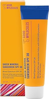 Good Molecules Sheer Mineral Sunscreen SPF 30 Minimal Whitecast Zinc Oxide Sunscreen with Hyaluronic Acid, Reef-Safe, UVA/UVB Protection - Skincare for Face