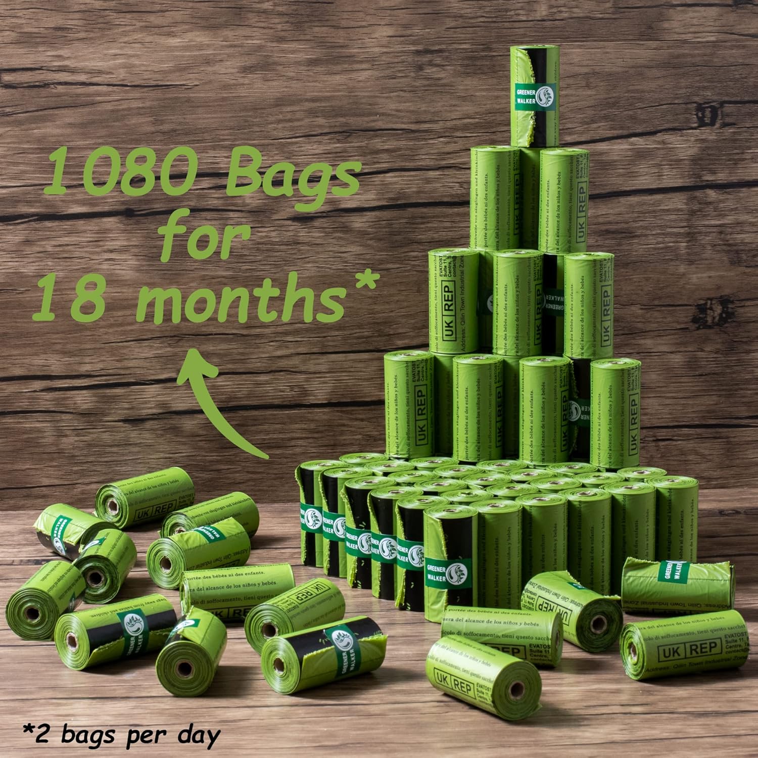 GREENER WALKER Poop Bags for Dog Waste, 1080 Doggy Waste Bags Extra Thick Strong 100% Leak-Proof (Green)-4