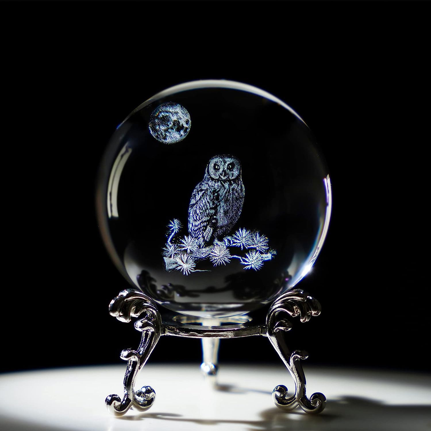 HDCRYSTALGIFTS 60mm 3D Laser Crystal Ball Paperweight OWL Figurines Glass Sphere Decorative Balls with Stand Gift-0