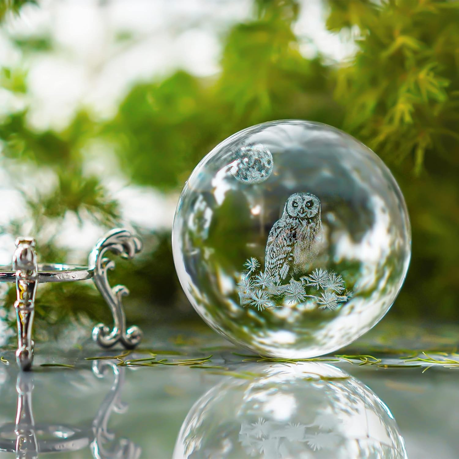 HDCRYSTALGIFTS 60mm 3D Laser Crystal Ball Paperweight OWL Figurines Glass Sphere Decorative Balls with Stand Gift-5