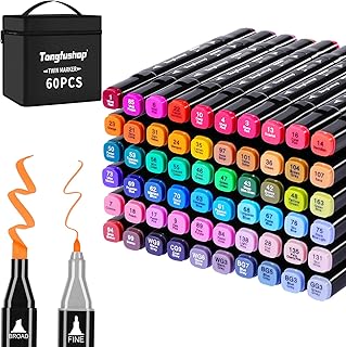 Tongfushop 60 Colors Alcohol Markers, Double Tip Blender Art Drawing Markers Set, Professional Permanent Sketch Markers for Artist Adult Coloring Illustrations with Organizing Case, Pad