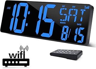 XREXS Large Digital Wall Clock WiFi Sync, 16.5 in Large Display Wall Clock with Temperature/Date/Week, LED Big Digital Timer Clock with Remote Control, Alarm Clock for Home and Office, Auto-dimming