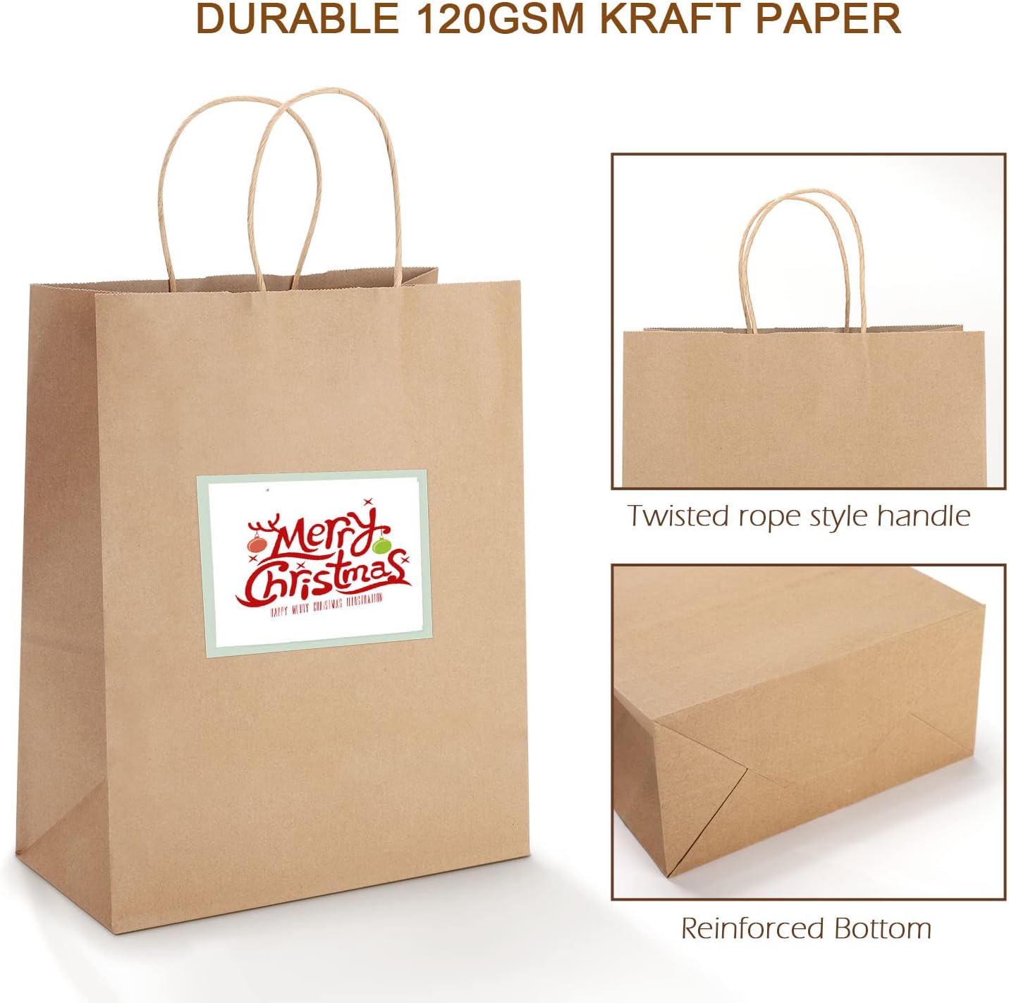 Kslong 75 Pack Brown Kraft Gift Bags with Handles, Natural Plain Kraft Paper Shopping Bags Bulk for Retail Business, Grocery, Merchandise, Craft, Birthday, Wedding, Party Favors in 3 Sizes-1