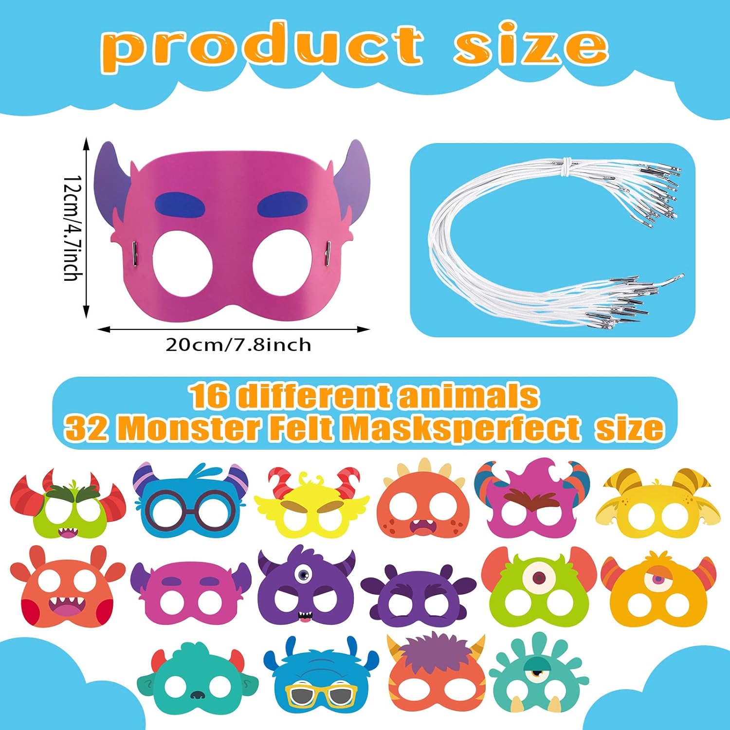 Marsui 32 Pcs Masks with Monster Pattern for Kids Mask of Monster Pattern Themed Party Favors Birthday Supplies Kids Boys Girls Little Costumes Dress up Cosplay Baby Shower Photo Props, 16 Styles-2