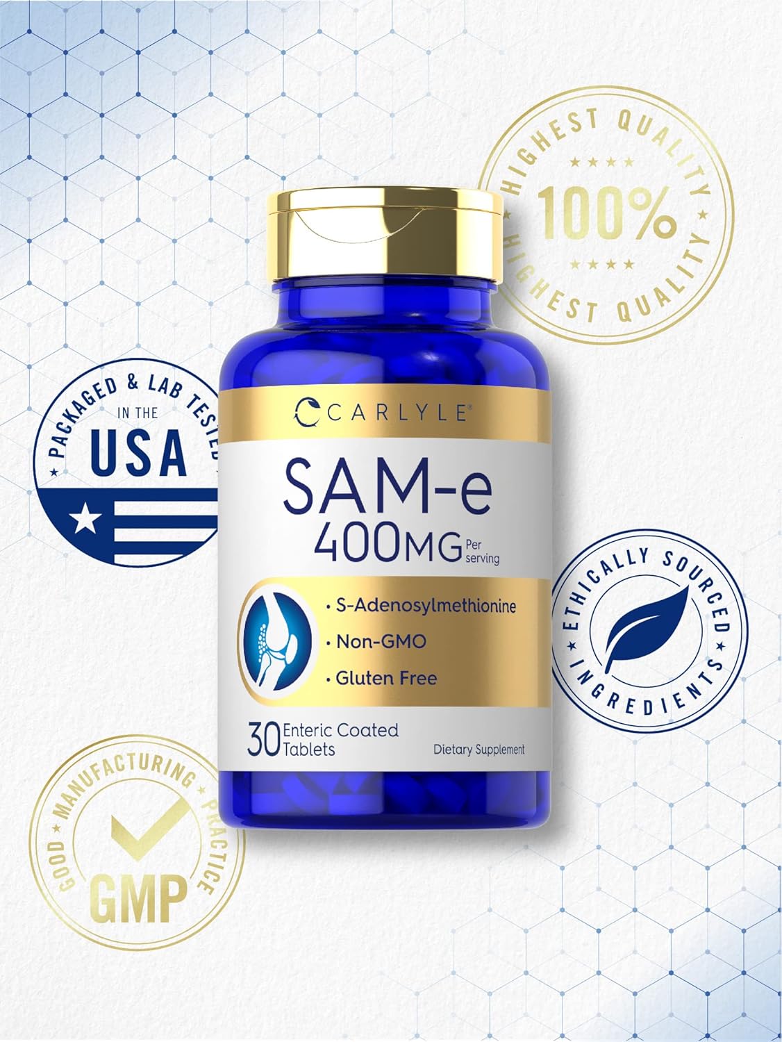 Carlyle SAM-e 400mg Supplement | 30 Tablets | S-Adenosyl Methionine Pills | Vegetarian, Non-GMO, Gluten Free-4