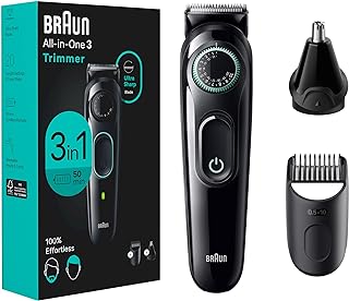 Braun All-In-One Style Kit Series 3 3430, 3-in-1 Trimmer for Men with Beard Trimmer, Ear & Nose Trimmer, Hair Clippers, Ultra-Sharp Blade, 20 Length Settings, Washable