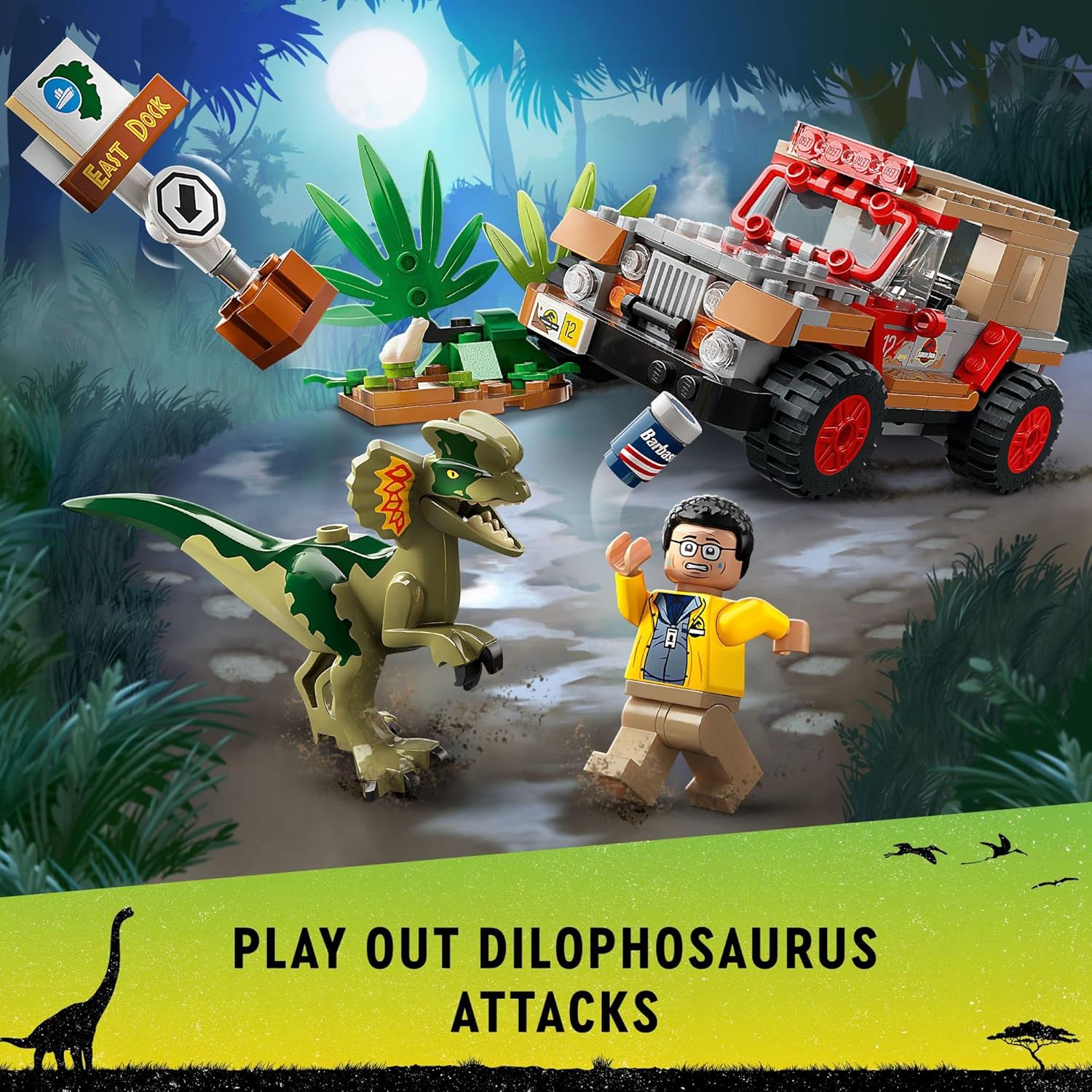 LEGO Jurassic Park Dilophosaurus Ambush 76958 Building Toy Set for Jurassic Park 30th Anniversary, Dinosaur Toy with Dino Figure and Jeep Car Toy; Gift Idea for Grandchildren and Kids Ages 6 and Up-3