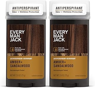 Every Man Jack Men’s Amber + Sandalwood Antiperspirant Deodorant for Men - 24-Hour Odor Protection - 2.6 oz (2 Pack)