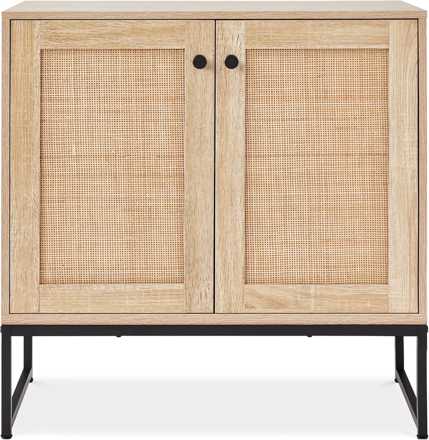 Best Choice Products 2-Door Rattan Storage Cabinet, Accent Furniture, Multifunctional Cupboard for Living Room, Hallway, Kitchen, Sideboard, Buffet Table w/Non-Scratch Foot Pads - Natural-0