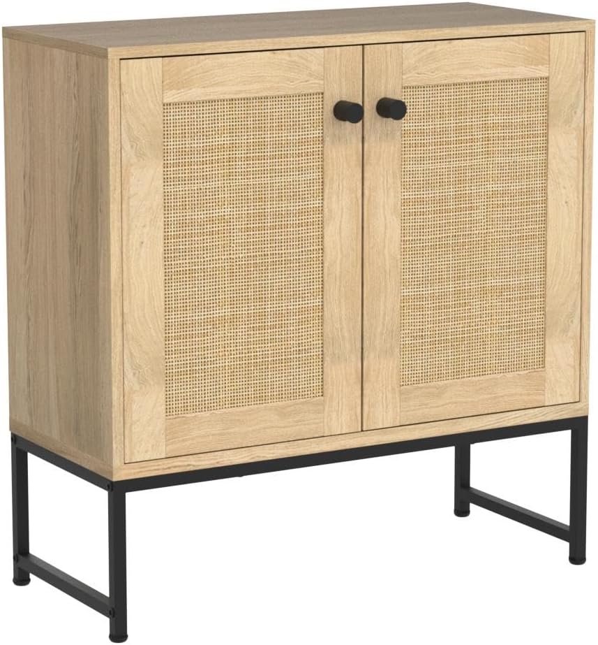 Best Choice Products 2-Door Rattan Storage Cabinet, Accent Furniture, Multifunctional Cupboard for Living Room, Hallway, Kitchen, Sideboard, Buffet Table w/Non-Scratch Foot Pads - Natural-4