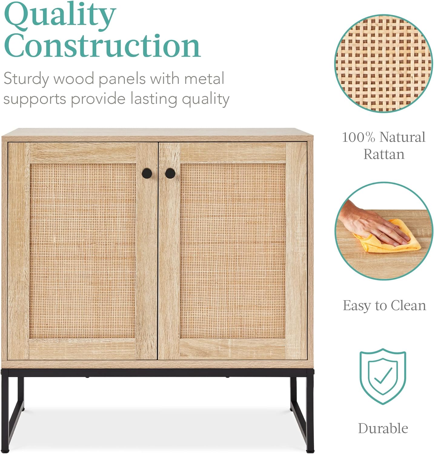 Best Choice Products 2-Door Rattan Storage Cabinet, Accent Furniture, Multifunctional Cupboard for Living Room, Hallway, Kitchen, Sideboard, Buffet Table w/Non-Scratch Foot Pads - Natural-6