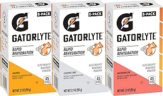 Gatorlyte Rapid Rehydration Electrolyte Beverage, Variety Pack, Lower Sugar, Specialized Blend of 5 Electrolytes, No Artificial Sweeteners or Flavors, 18 pack, 1 pack mixes with 16.9oz (500ml) water