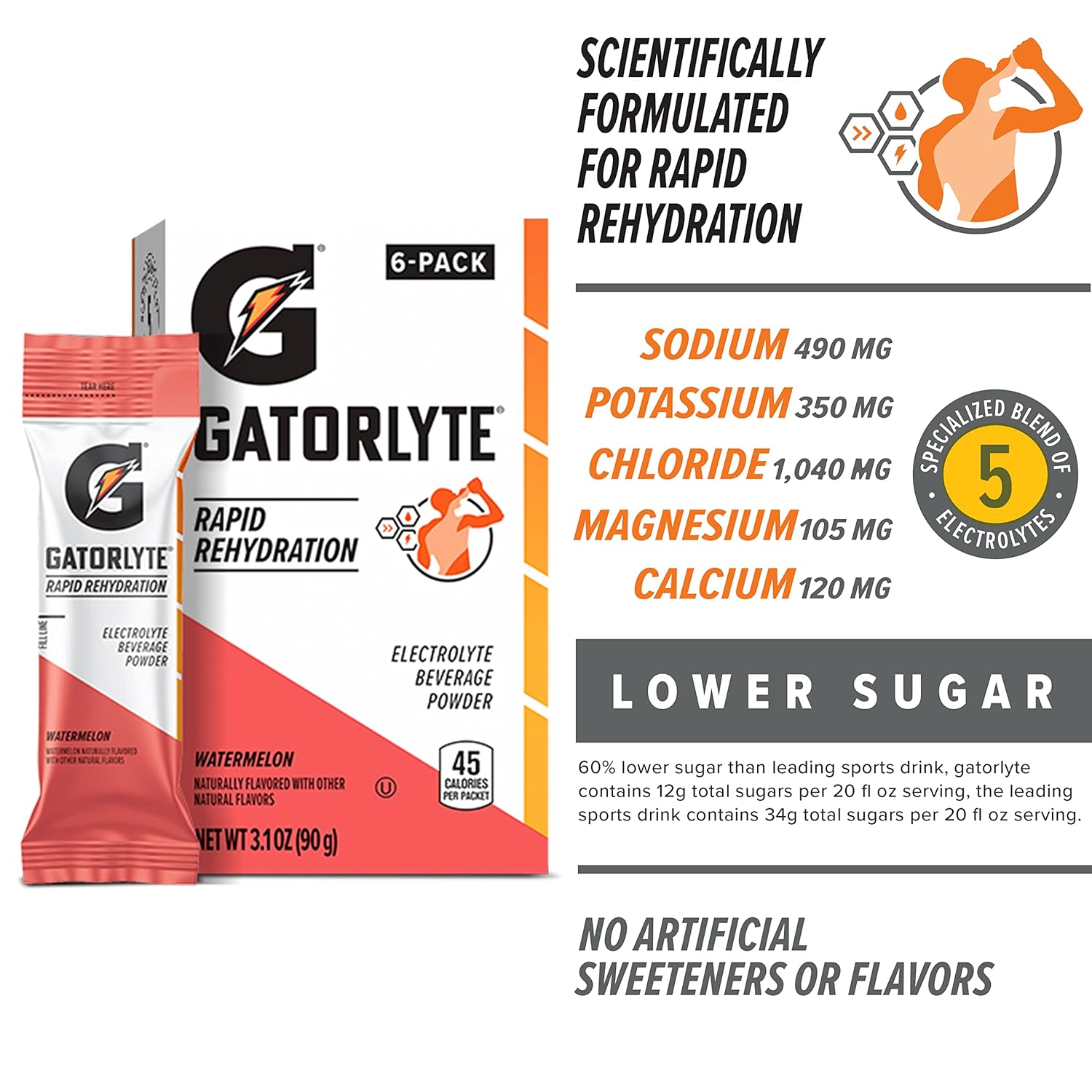 Gatorlyte Rapid Rehydration Electrolyte Beverage, Variety Pack, Lower Sugar, Specialized Blend of 5 Electrolytes, No Artificial Sweeteners or Flavors, 18 pack, 1 pack mixes with 16.9oz (500ml) water-1