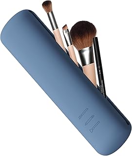 FVION Travel Makeup Brush Holder, Silicone Brush Holder Travel Case, Make Up Brush Pouch with Magnetic Closure, Makeup Brush Covers - Blue