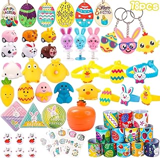 Easter Egg Fillers Basket Stuffers - 78 Pack Easter Toys for Kids, Easter Party Supplies Easter Gifts for Classroom Prizes Easter Hunting with Squishy Toys/DIY Easter Eggs/Cars/Bracelets/Bunny Maze