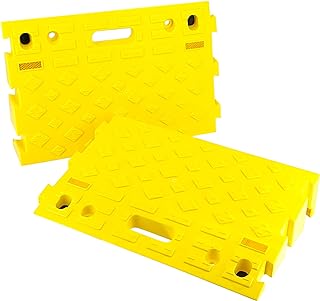 MAXXHAUL 50707 Portable Interlocking Plastic Curb Threshold Ramps Set (Yellow) for Loading Dock, Driveway, Sidewalk for Scooter, Wheelchair, Car, Truck, Motorcycle, Dolly