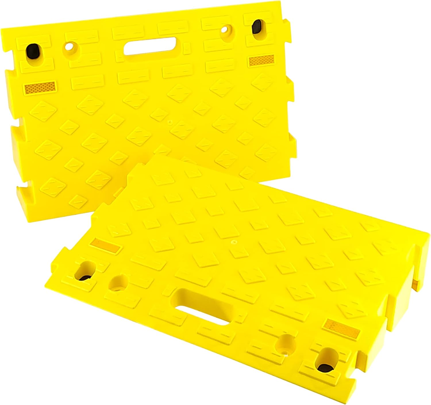 MAXXHAUL 50707 Portable Interlocking Plastic Curb Threshold Ramps Set (Yellow) for Loading Dock, Driveway, Sidewalk for Scooter, Wheelchair, Car, Truck, Motorcycle, Dolly-0