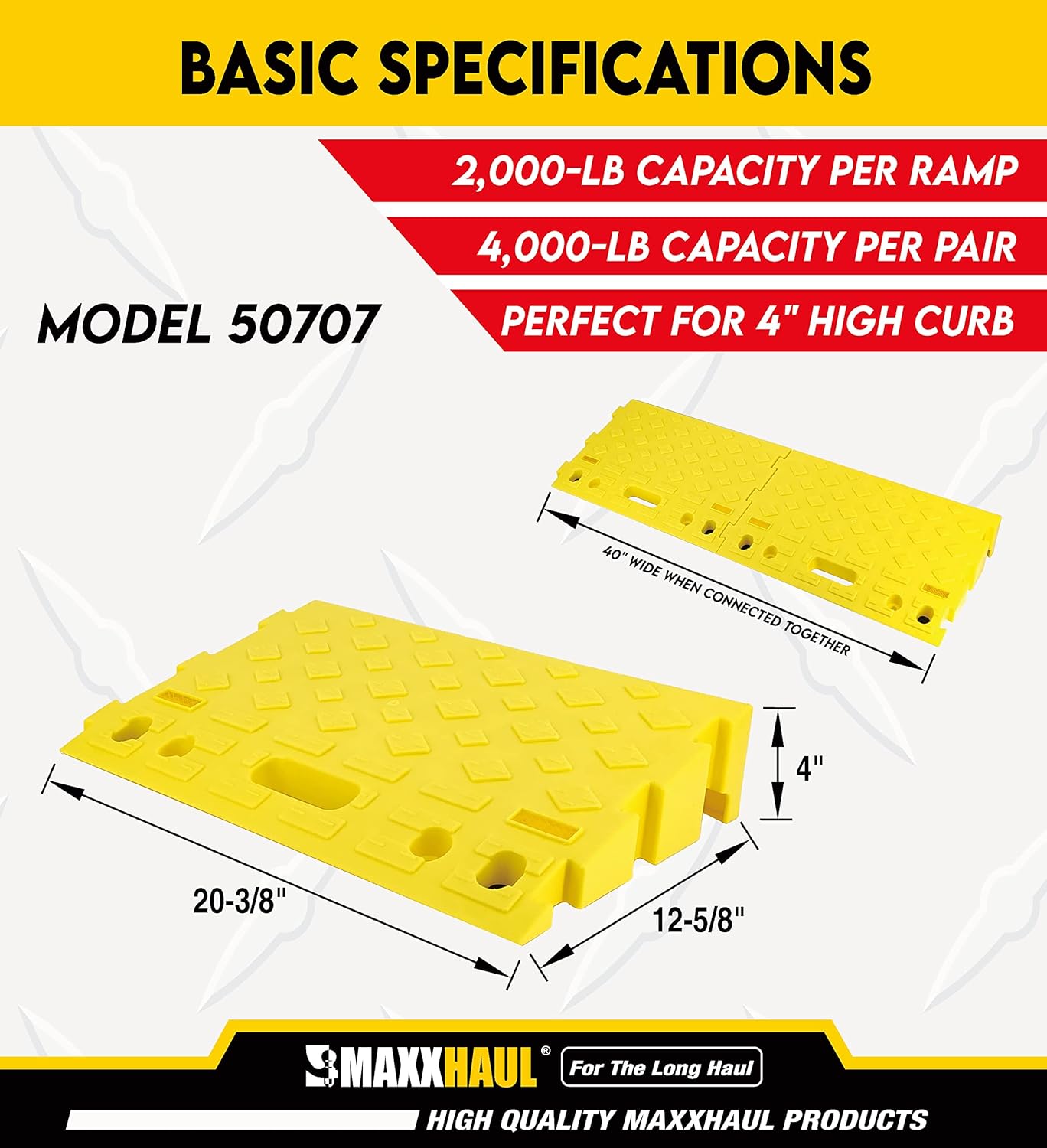 MAXXHAUL 50707 Portable Interlocking Plastic Curb Threshold Ramps Set (Yellow) for Loading Dock, Driveway, Sidewalk for Scooter, Wheelchair, Car, Truck, Motorcycle, Dolly-1