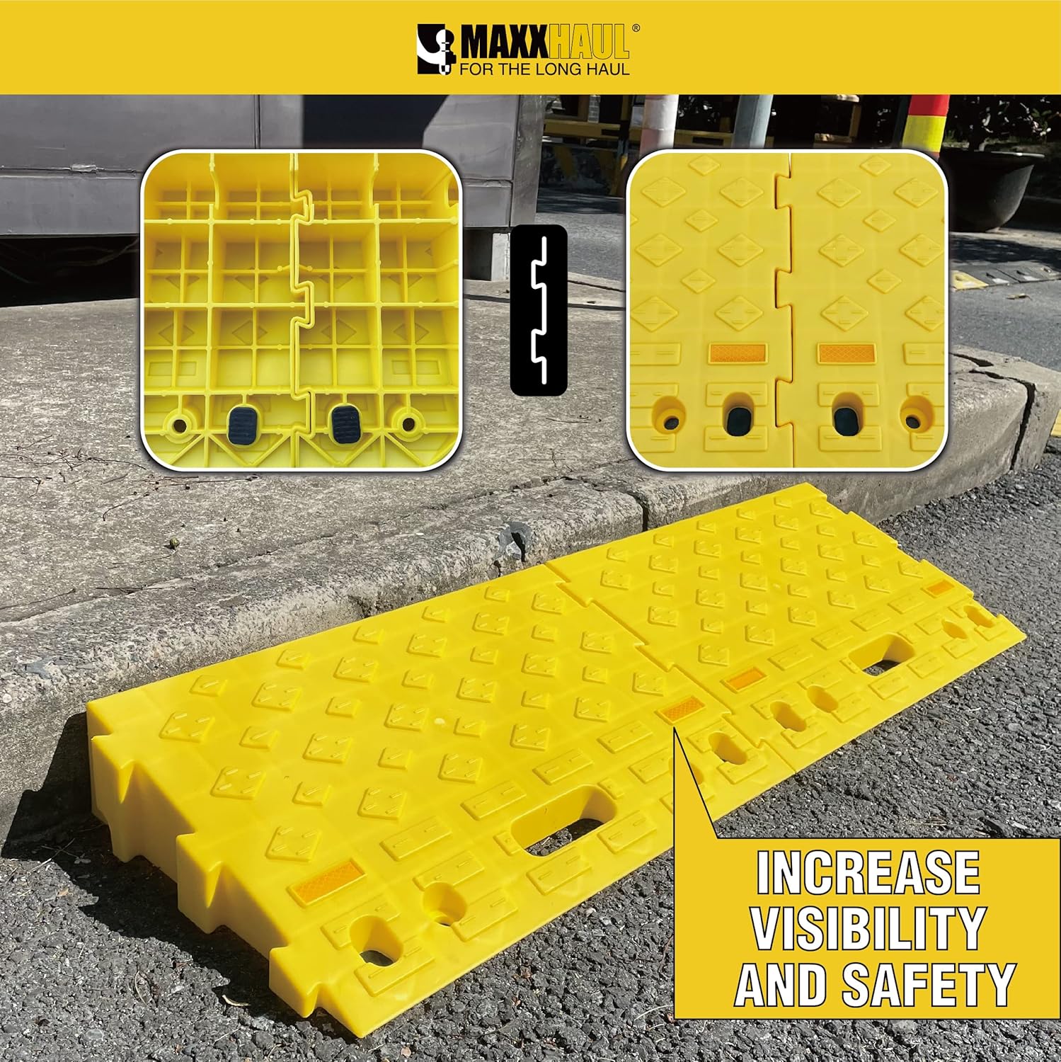 MAXXHAUL 50707 Portable Interlocking Plastic Curb Threshold Ramps Set (Yellow) for Loading Dock, Driveway, Sidewalk for Scooter, Wheelchair, Car, Truck, Motorcycle, Dolly-2