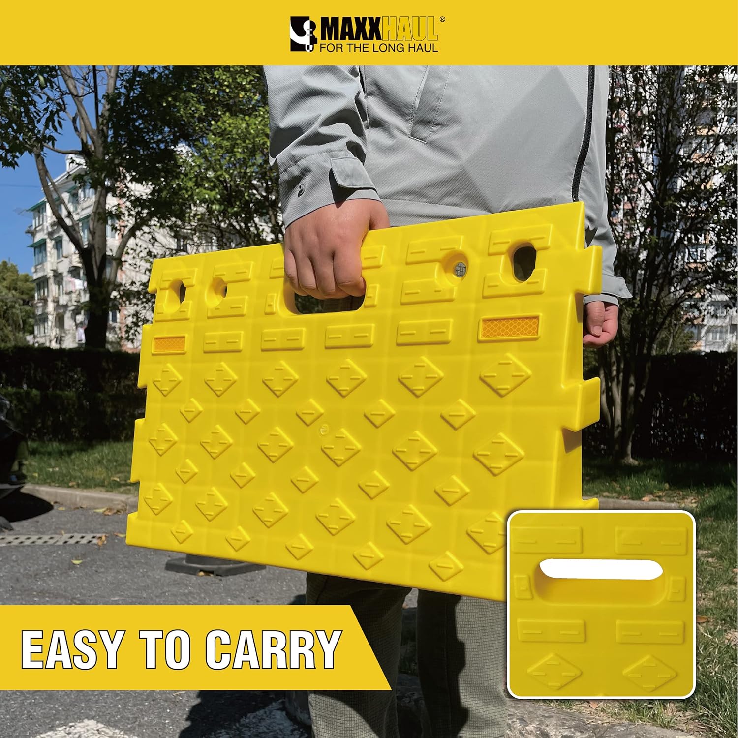 MAXXHAUL 50707 Portable Interlocking Plastic Curb Threshold Ramps Set (Yellow) for Loading Dock, Driveway, Sidewalk for Scooter, Wheelchair, Car, Truck, Motorcycle, Dolly-3