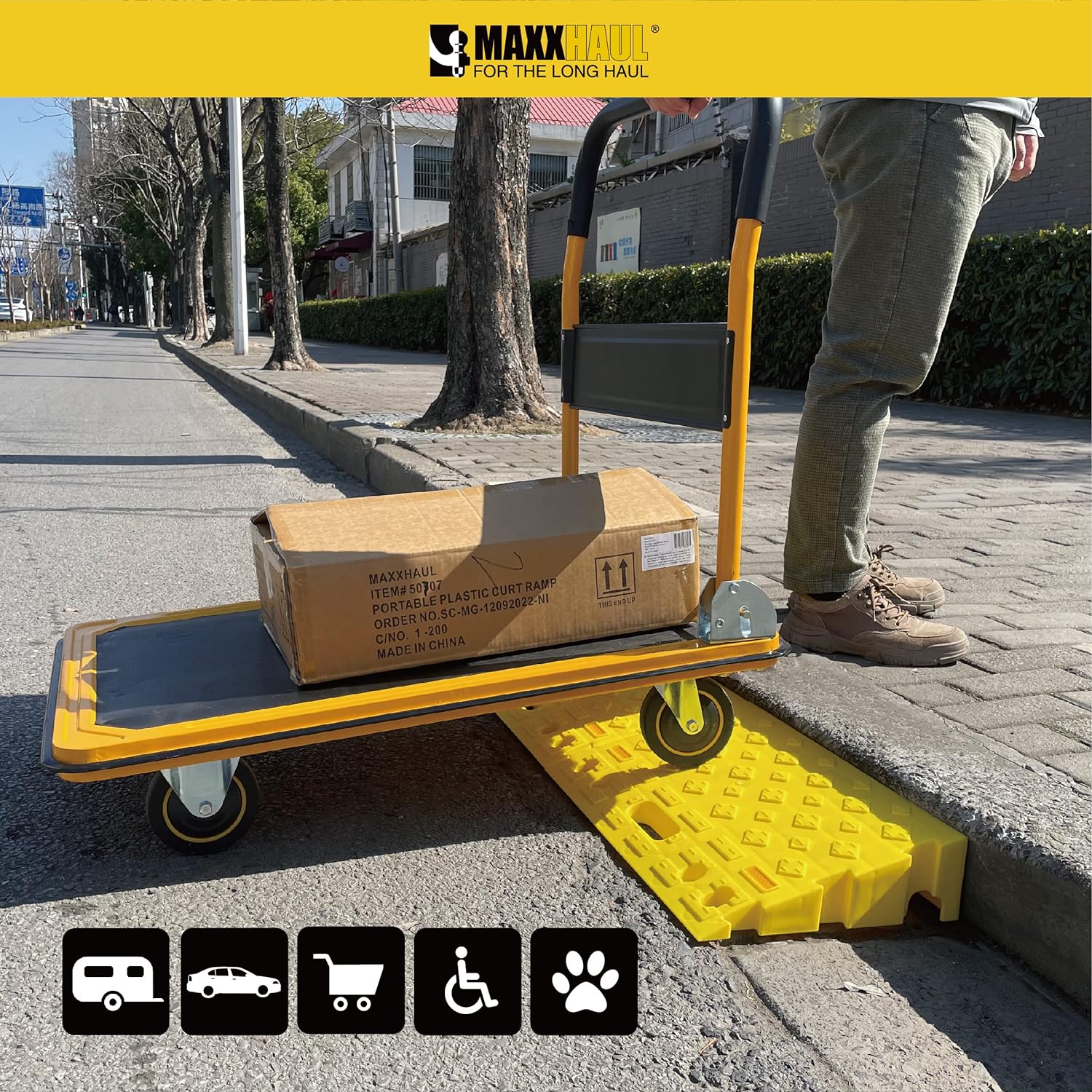 MAXXHAUL 50707 Portable Interlocking Plastic Curb Threshold Ramps Set (Yellow) for Loading Dock, Driveway, Sidewalk for Scooter, Wheelchair, Car, Truck, Motorcycle, Dolly-5