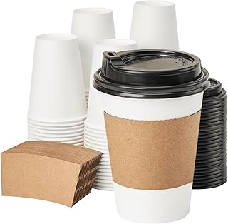 RACETOP [100 pack] Disposable Coffee Cups with Lids 12 oz, Paper Cups with Lids, Hot Cups with Lids, To Go Cups with Lids