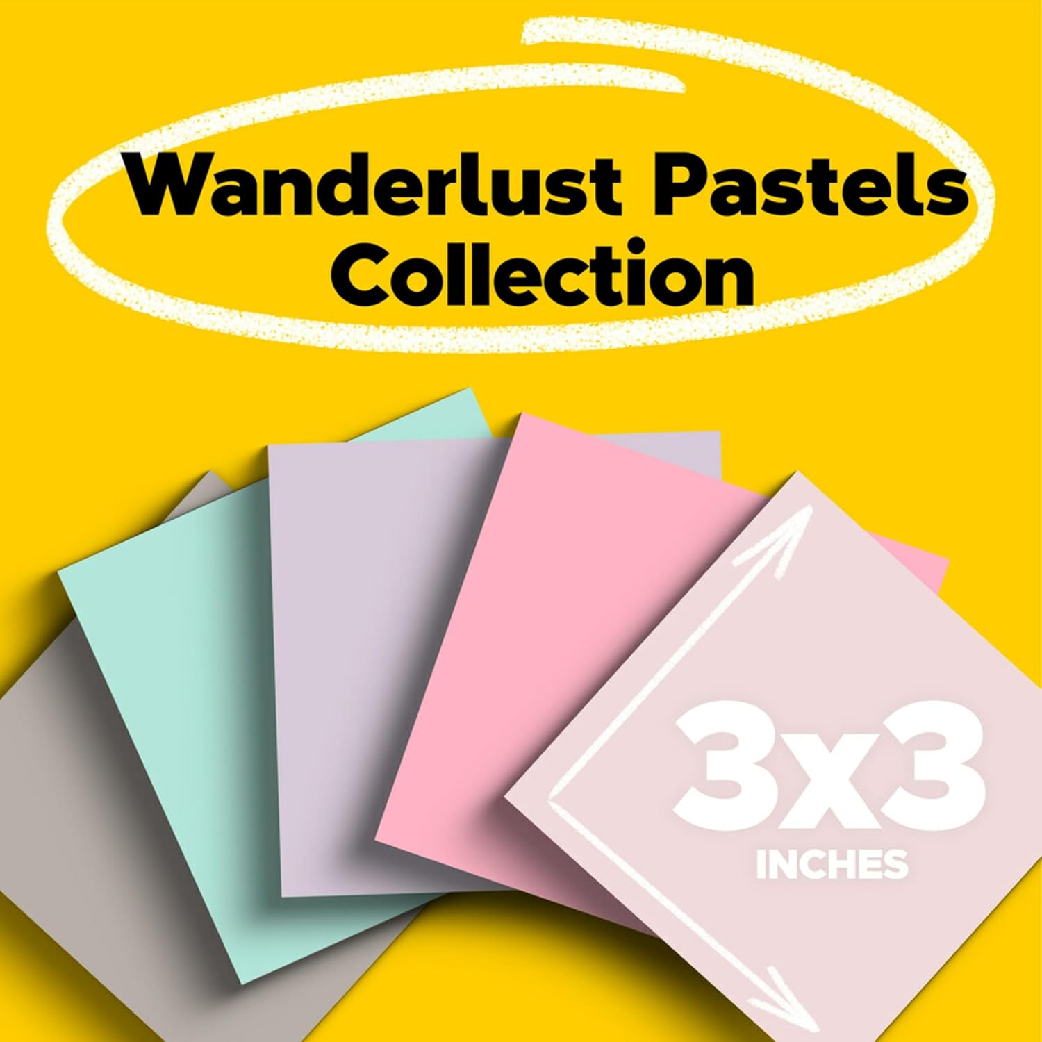 Post-it 100% Recycled Paper Super Sticky Notes 2X The Sticking Power 3x3 in 5 Pads 70 Sheets/Pad Wanderlust Pastels Collection (654R-5SSNRP)-1