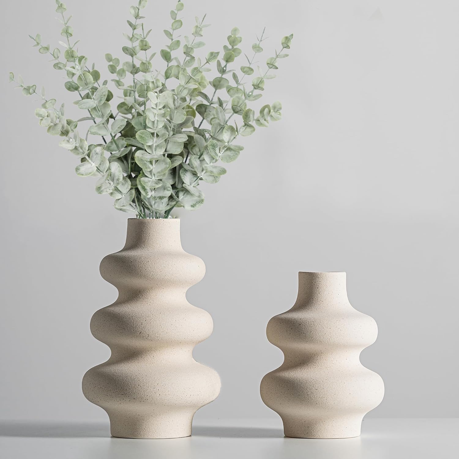 Ceramic Vases Set 2, Modern Home Decor,Off White Round Vases,Modern Dried Flower Vases, Boho Home Decor for Centerpieces Wedding Dinner Table Party Living Room Office Bedroom-0