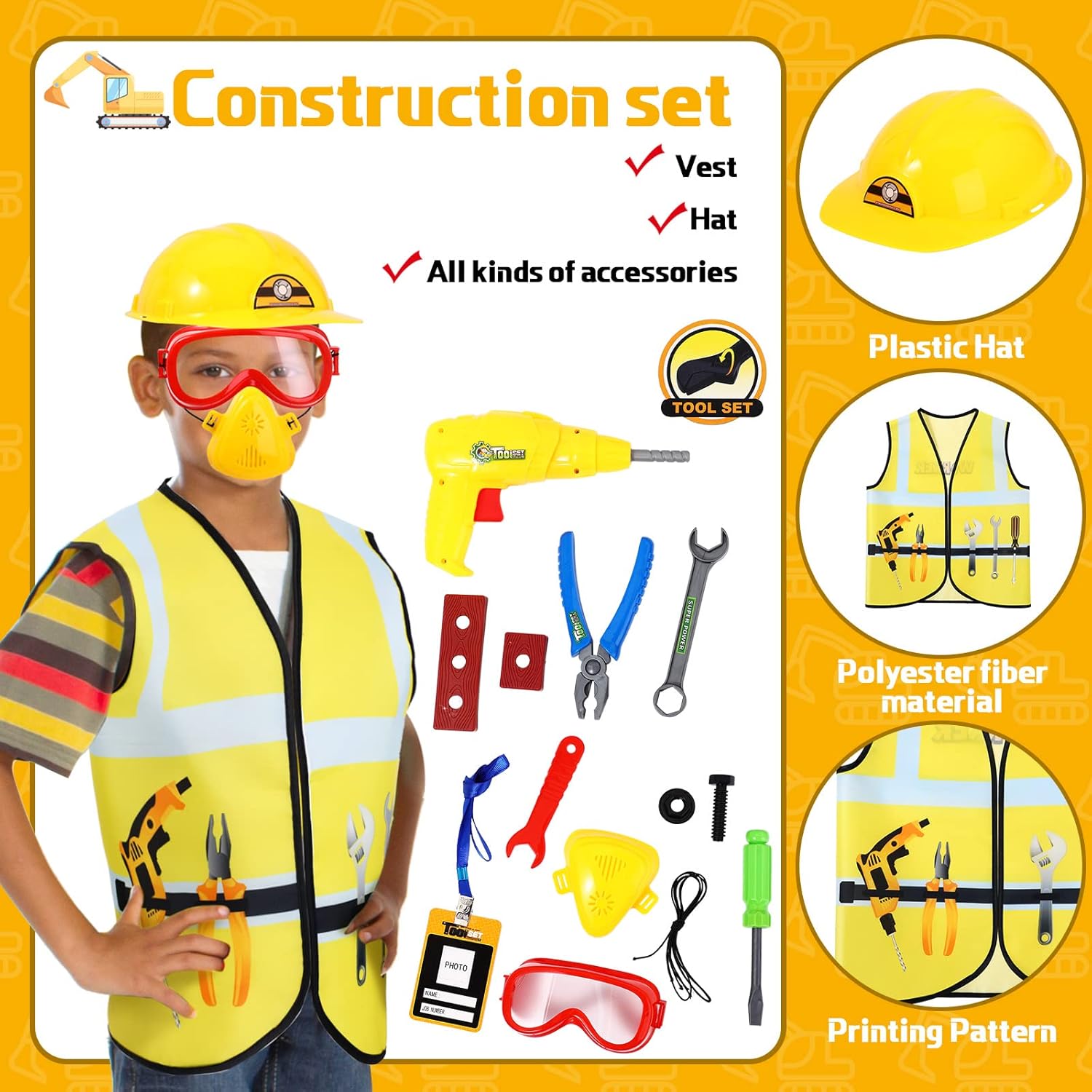 Deekin 5 Sets Kids Dressing up Costumes, Toddler Dressing up and Play for Age 3-7, Construction Worker, Police, Firefighter, Doctor, Surgeon Vest for Boys Girls Pretend Role Accessories-1