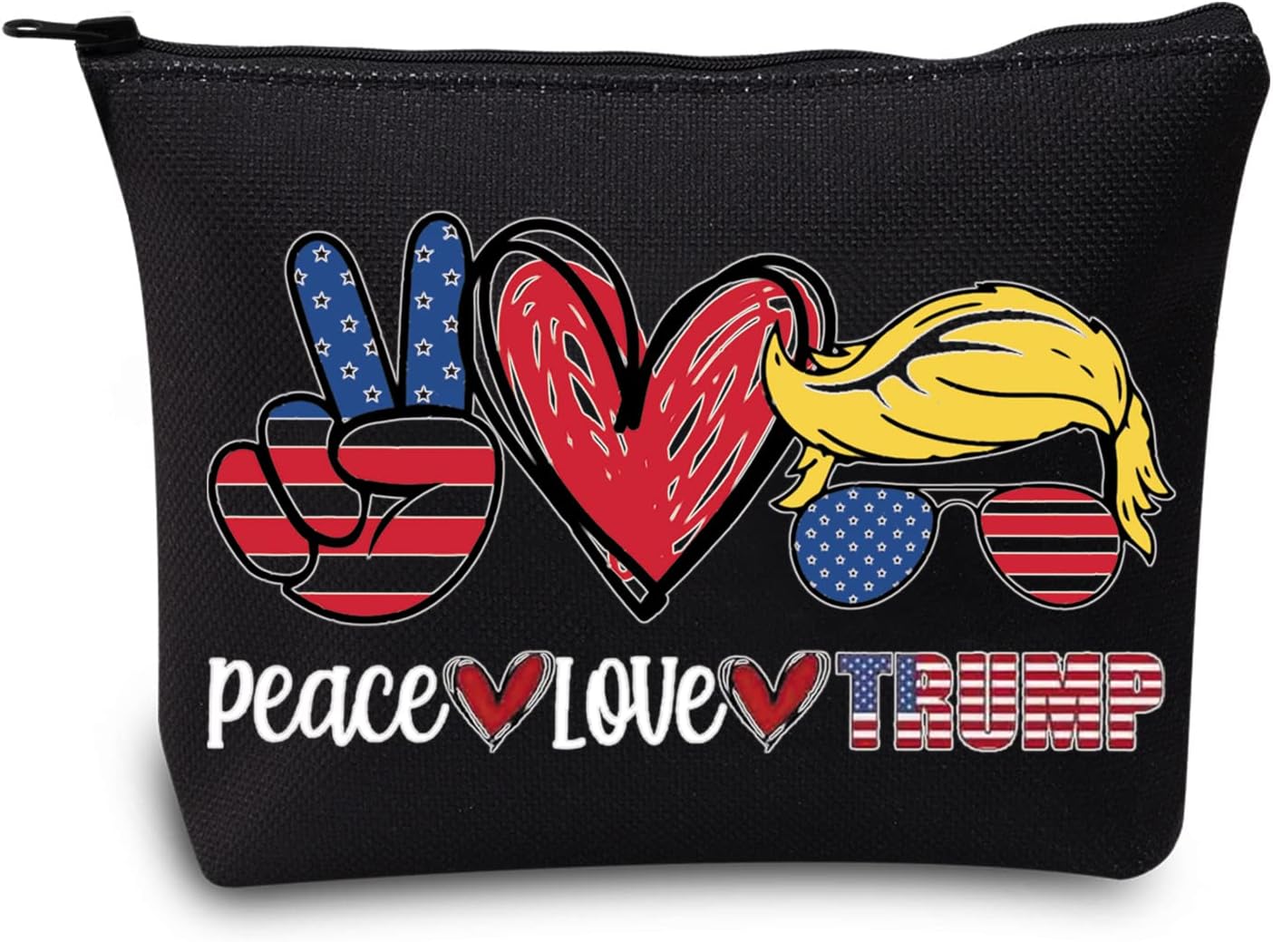 LEVLO Funny Trump Cosmetic Bag Trump 2024 Back Gift Peace Love Trump Makeup Zipper Pouch Bag (Peace Trump Black)-0