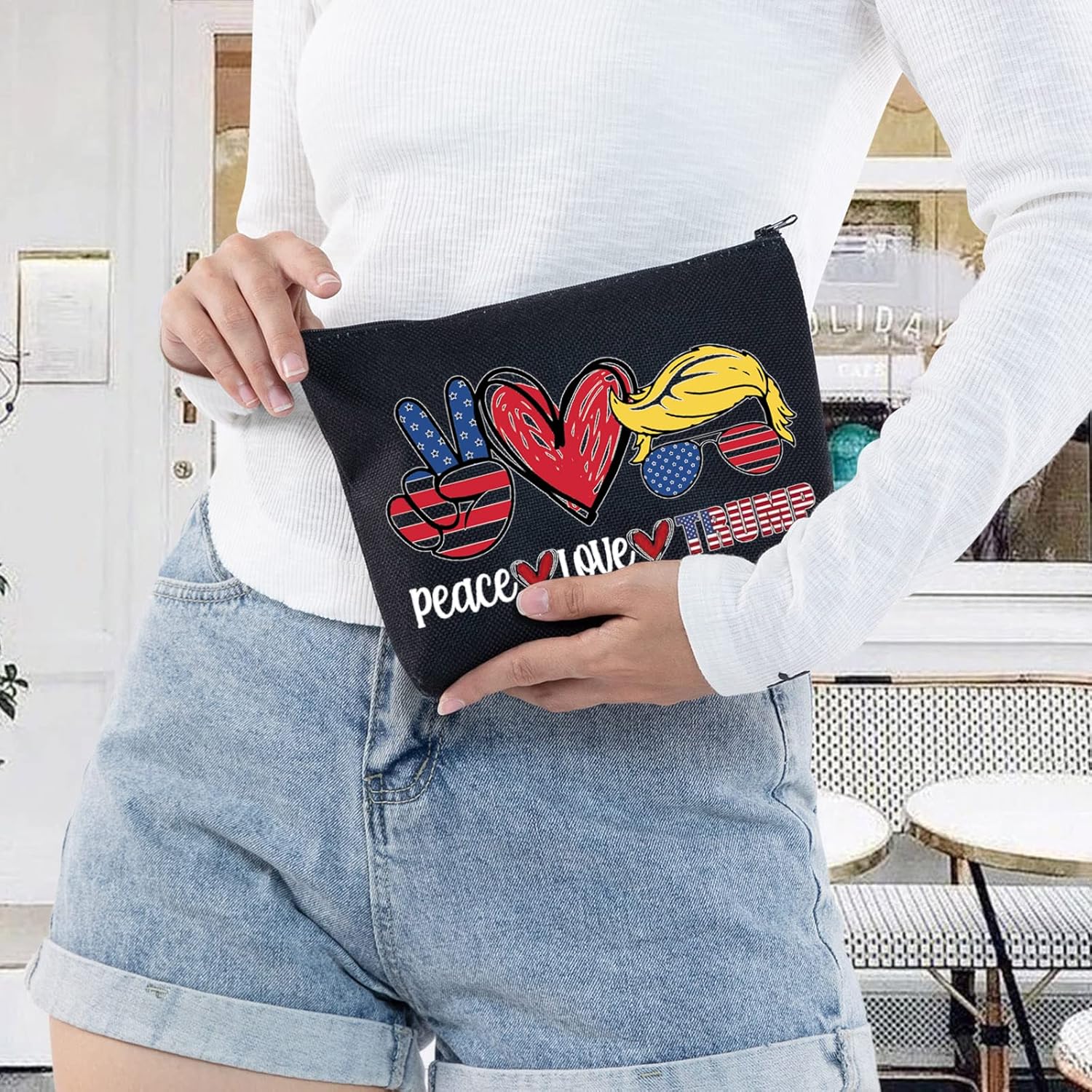 LEVLO Funny Trump Cosmetic Bag Trump 2024 Back Gift Peace Love Trump Makeup Zipper Pouch Bag (Peace Trump Black)-4