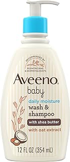 Aveeno Baby Daily Moisturizing 2-in-1 Wash & Shampoo, Baby Body Wash & Shampoo with Shea Butter & Oat Extract Gently Cleanses Baby's Sensitive Skin & Scalp, Gentle Coconut Scent, 12 fl. oz