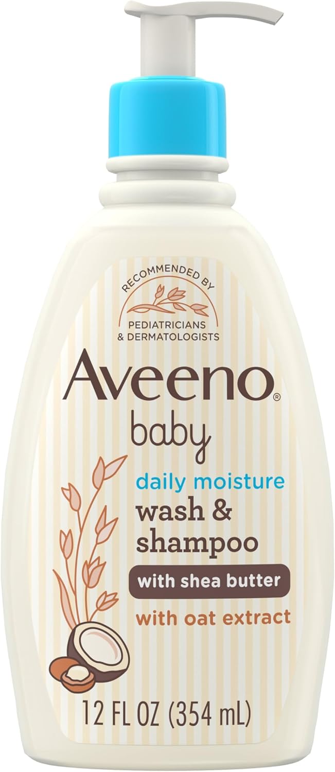 Aveeno Baby Daily Moisturizing 2-in-1 Wash & Shampoo, Baby Body Wash & Shampoo with Shea Butter & Oat Extract Gently Cleanses Baby's Sensitive Skin & Scalp, Gentle Coconut Scent, 12 fl. oz-0