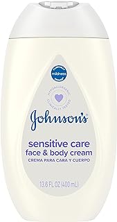 Johnson's Baby Sensitive Care Face & Body Cream for Babies, Daily Moisturizing Baby Cream to Calm, Nourish & Comfort Dry, Sensitive Skin, Lightly Scented, No Greasy Feel, Hypoallergenic, 13.6 fl. oz