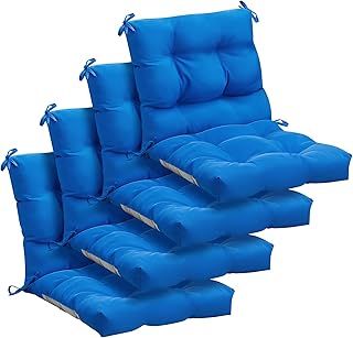 Marsui Outdoor Indoor High Back Chair Cushions Patio Furniture Tufted Pillow with Ties All Weather Replacement Cushions Outdoor Rocking Chair Cushions, 42 x 21 Inches(Blue, 4 Pcs)