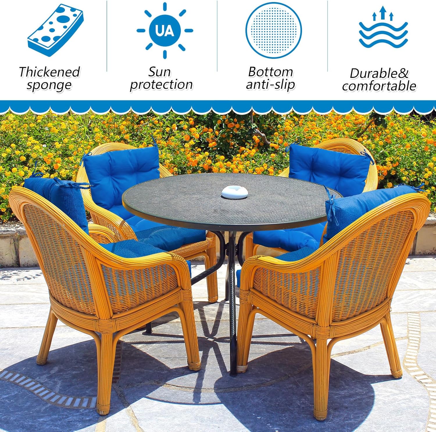 Marsui Outdoor Indoor High Back Chair Cushions Patio Furniture Tufted Pillow with Ties All Weather Replacement Cushions Outdoor Rocking Chair Cushions, 42 x 21 Inches(Blue, 4 Pcs)-4