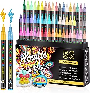 NICETY 56 Colors Acrylic Paint Pens, Acrylic Paint Markers, 0.7mm Extre Fine Paint Pens for Canvas, Rock Painting, Wood, Fabric, Ceramic, Stone, Metal