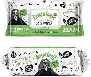 Dog Wipes, 100% Plastic Free Biodegradable pet Wipes for Full Body, Eye Wipes, Ear Wipes, Bum & Paws. 110 Sensitive Dog Grooming Wipes for Dogs, Puppy & cat Grooming (Fragrance Free)