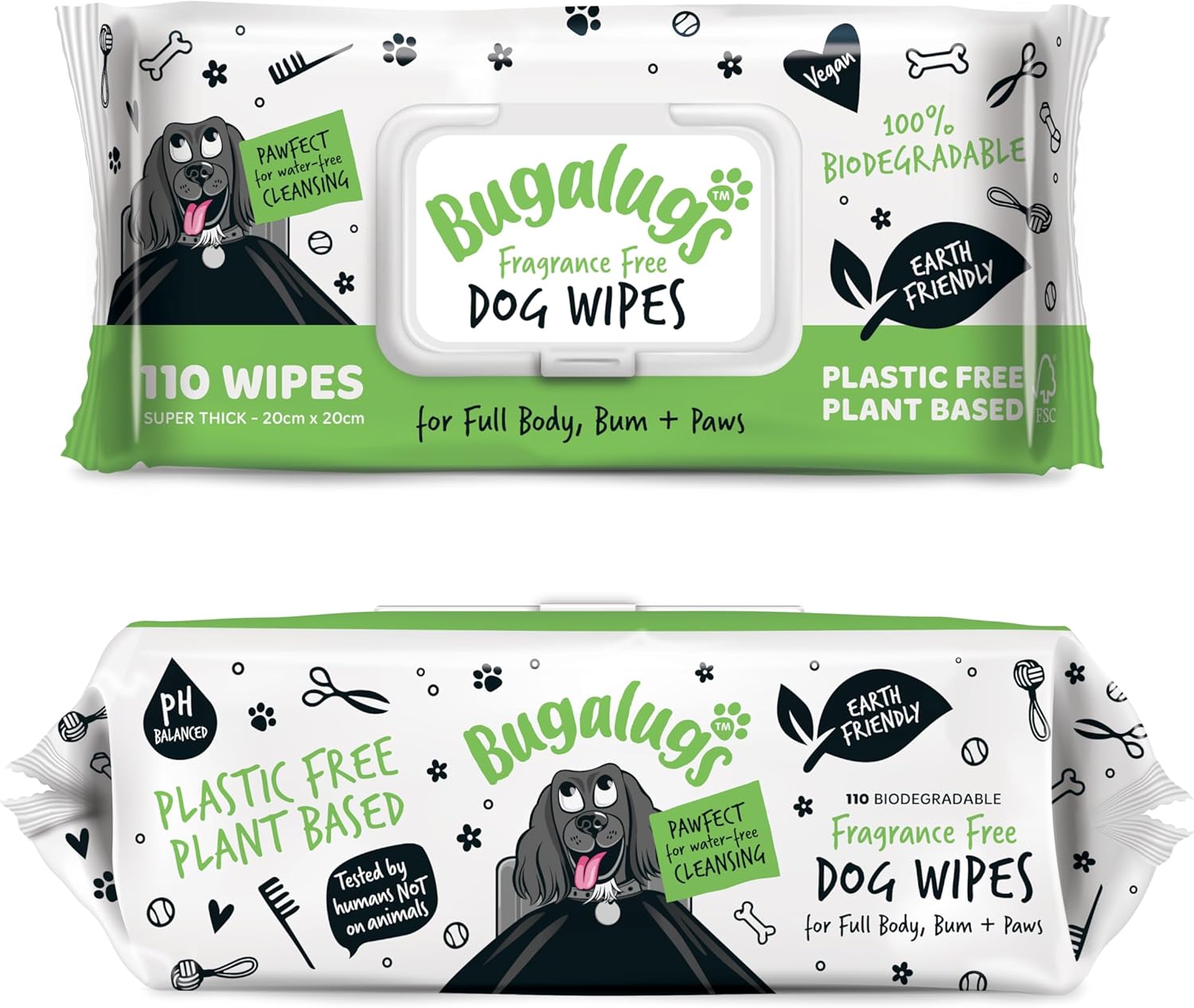 Dog Wipes, 100% Plastic Free Biodegradable pet Wipes for Full Body, Eye Wipes, Ear Wipes, Bum & Paws. 110 Sensitive Dog Grooming Wipes for Dogs, Puppy & cat Grooming (Fragrance Free)-0